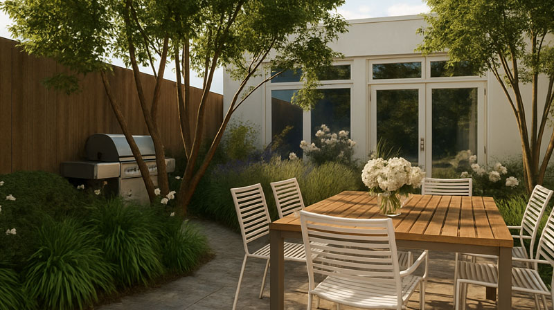 Tuin Van Heden ommuurde stadstuin met zwembad in Turnhout